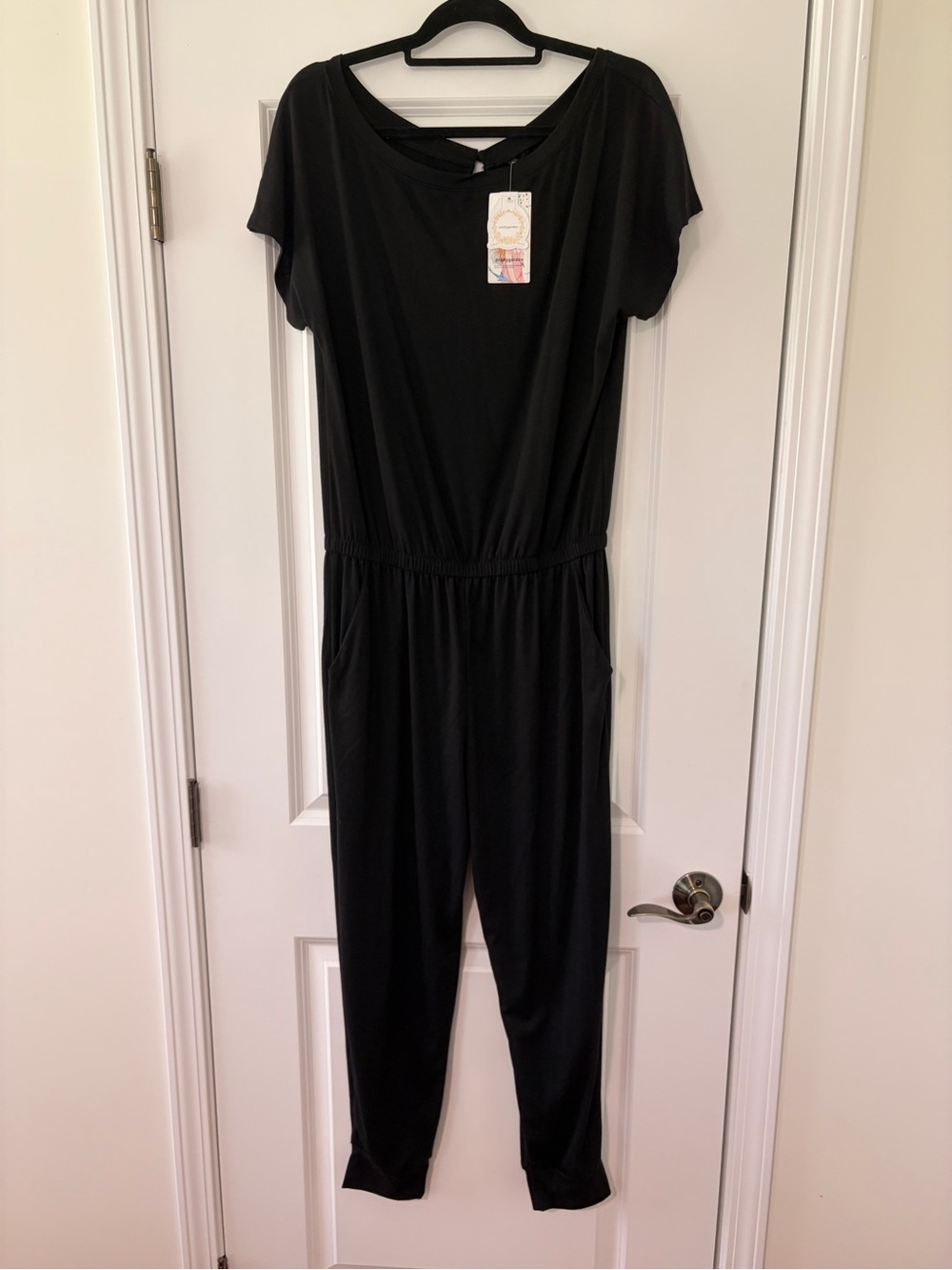 Black Short-Sleeve Elastic-Waist Jumpsuit NEW WITH TAGS! Large